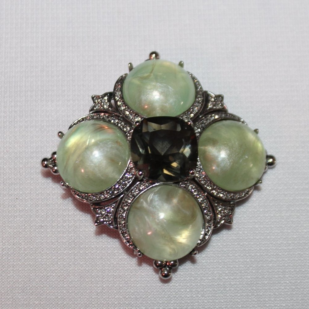 Square or Diamond shaped Brooch with Topaz Color Center stone
